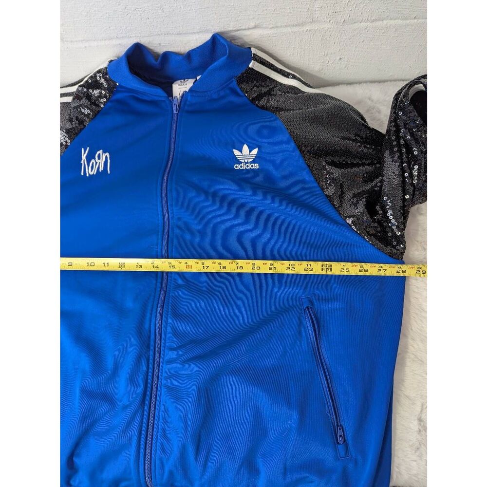 KORN x ADIDAS Limited Edition Blue Full zip Track Suit Jacket w Black Sequin Sle - Picture 7 of 9